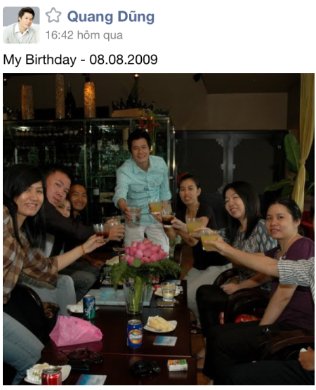 Hình ảnh về bữa tiệc sinh nhật của Quang Dũng năm 2009. Đây là buổi tụ họp của anh và những người bạn thân thiết không cùng hoạt động trong làng giải trí.